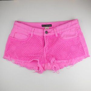Billabong Hot Pink Denim Crochet Fray Shorts Sz 1